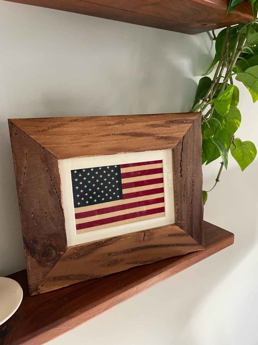 Rustic Wooden Frame with American Flag Art